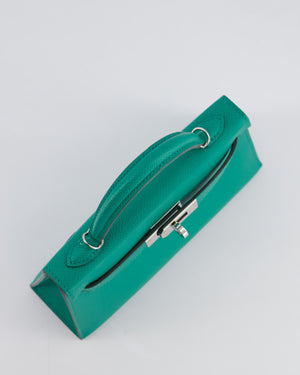 Hermès Mini Kelly II 20cm Bag in Vert Jade Epsom Leather with Palladium Hardware & Wool Bicolour Strap