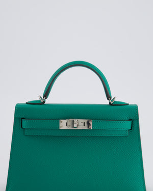 Hermès Mini Kelly II 20cm Bag in Vert Jade Epsom Leather with Palladium Hardware & Wool Bicolour Strap