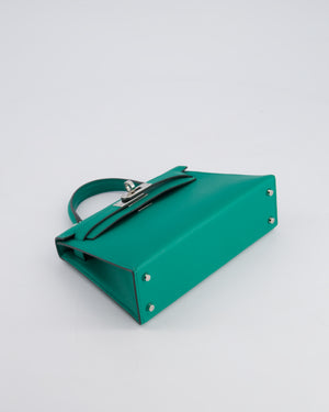 Hermès Mini Kelly II 20cm Bag in Vert Jade Epsom Leather with Palladium Hardware & Wool Bicolour Strap