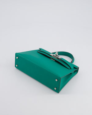 Hermès Mini Kelly II 20cm Bag in Vert Jade Epsom Leather with Palladium Hardware & Wool Bicolour Strap