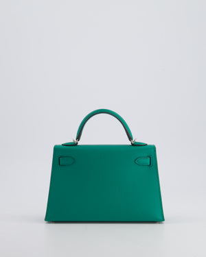 Hermès Mini Kelly II 20cm Bag in Vert Jade Epsom Leather with Palladium Hardware & Wool Bicolour Strap