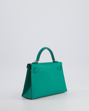 Hermès Mini Kelly II 20cm Bag in Vert Jade Epsom Leather with Palladium Hardware & Wool Bicolour Strap