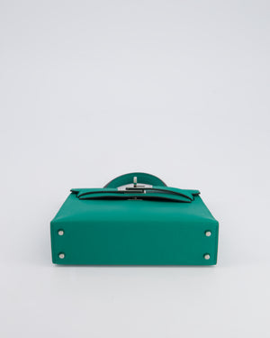 Hermès Mini Kelly II 20cm Bag in Vert Jade Epsom Leather with Palladium Hardware & Wool Bicolour Strap