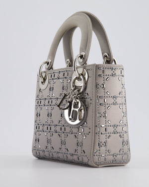 Christian Dior Silver Satin Mini Lady Dior Bag with Beaded Cannage Embroidery and Silver Hardware