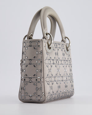 Christian Dior Silver Satin Mini Lady Dior Bag with Beaded Cannage Embroidery and Silver Hardware