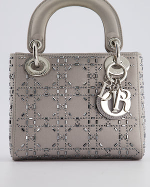 Christian Dior Silver Satin Mini Lady Dior Bag with Beaded Cannage Embroidery and Silver Hardware