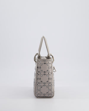 Christian Dior Silver Satin Mini Lady Dior Bag with Beaded Cannage Embroidery and Silver Hardware