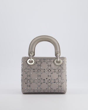 Christian Dior Silver Satin Mini Lady Dior Bag with Beaded Cannage Embroidery and Silver Hardware