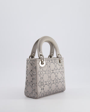 Christian Dior Silver Satin Mini Lady Dior Bag with Beaded Cannage Embroidery and Silver Hardware