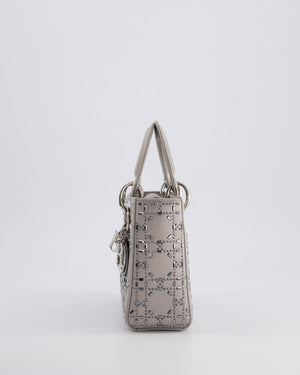 Christian Dior Silver Satin Mini Lady Dior Bag with Beaded Cannage Embroidery and Silver Hardware