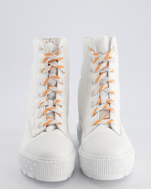 Hermès White Leather and Nylon Fresh Ankle Boots with Orange Laces Size EU 39.5 RRP £990