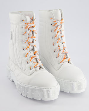 Hermès White Leather and Nylon Fresh Ankle Boots with Orange Laces Size EU 39.5 RRP £990