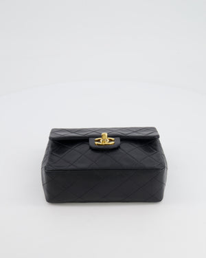 Chanel Vintage Black Mini Square Single Flap Bag in Lambskin Leather with 24K Gold Hardware