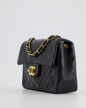 Chanel Vintage Black Mini Square Single Flap Bag in Lambskin Leather with 24K Gold Hardware