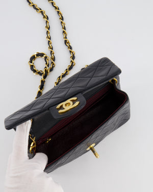 Chanel Vintage Black Mini Square Single Flap Bag in Lambskin Leather with 24K Gold Hardware