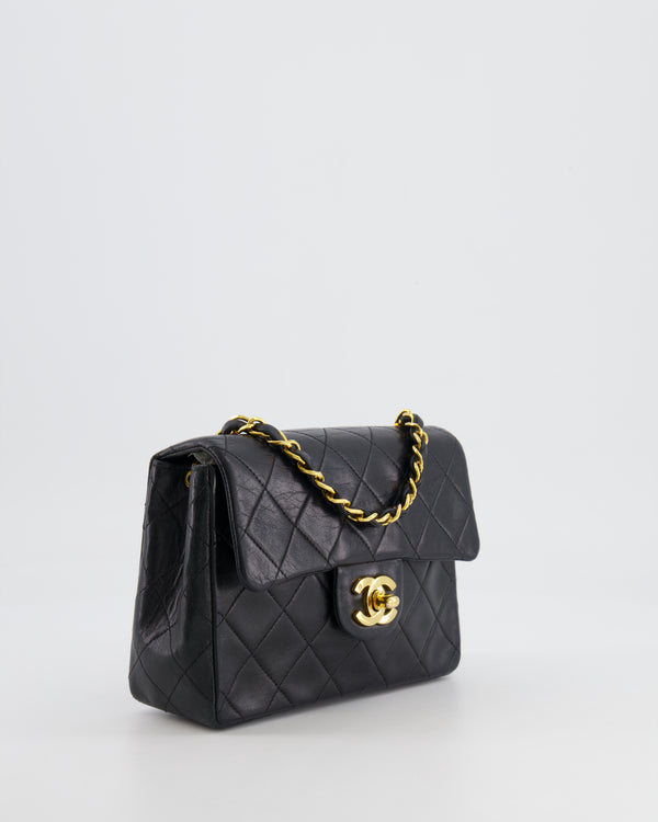 Chanel Vintage Black Mini Square Single Flap Bag in Lambskin Leather with 24K Gold Hardware