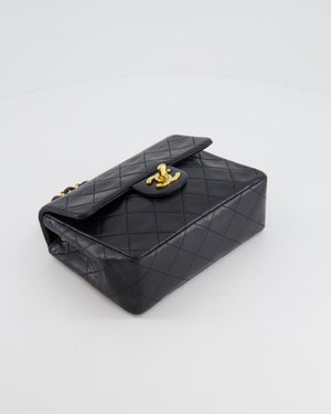 Chanel Vintage Black Mini Square Single Flap Bag in Lambskin Leather with 24K Gold Hardware