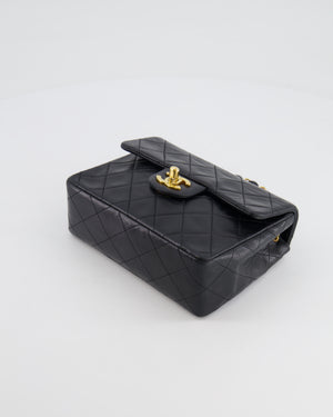 Chanel Vintage Black Mini Square Single Flap Bag in Lambskin Leather with 24K Gold Hardware