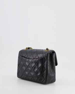 Chanel Vintage Black Mini Square Single Flap Bag in Lambskin Leather with 24K Gold Hardware