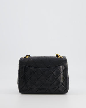 Chanel Vintage Black Mini Square Single Flap Bag in Lambskin Leather with 24K Gold Hardware