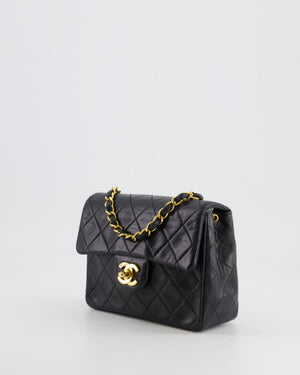 Chanel Vintage Black Mini Square Single Flap Bag in Lambskin Leather with 24K Gold Hardware