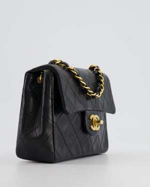 Chanel Vintage Black Mini Square Single Flap Bag in Lambskin Leather with 24K Gold Hardware