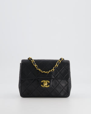 Chanel Vintage Black Mini Square Single Flap Bag in Lambskin Leather with 24K Gold Hardware