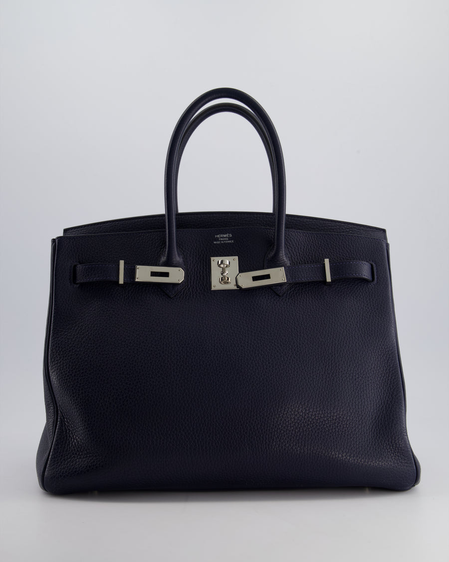 *HOT & FIRE PRICE* Hermès Birkin 35cm Retourne Verso Bag in Bleu De Nuit Togo Leather, Magnolia Interior with Palladium Hardware