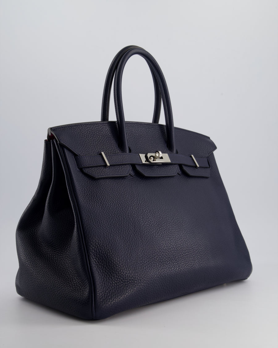 *HOT & FIRE PRICE* Hermès Birkin 35cm Retourne Verso Bag in Bleu De Nuit Togo Leather, Magnolia Interior with Palladium Hardware