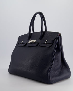 *HOT & FIRE PRICE* Hermès Birkin 35cm Retourne Verso Bag in Bleu De Nuit Togo Leather, Magnolia Interior with Palladium Hardware