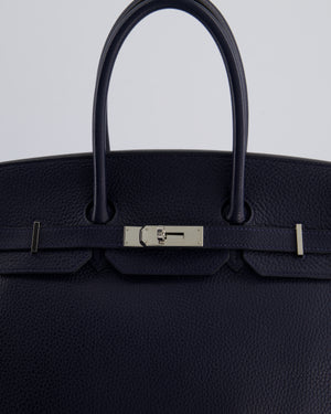 *HOT & FIRE PRICE* Hermès Birkin 35cm Retourne Verso Bag in Bleu De Nuit Togo Leather, Magnolia Interior with Palladium Hardware