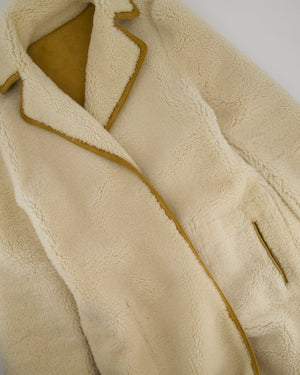 Christian Dior Tan and Cream Reversible Suede and Shearling Coat with Embroidered Logo and Belt Size FR 38 (UK 10)