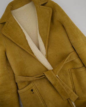 Christian Dior Tan and Cream Reversible Suede and Shearling Coat with Embroidered Logo and Belt Size FR 38 (UK 10)