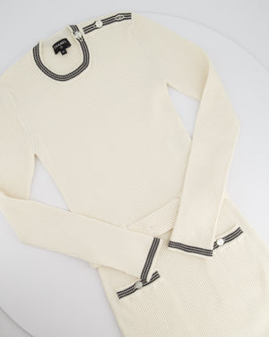 Chanel 22C Cream Knit Long Sleeve Mini Dress with Black Detail and Pearl Logo Buttons Size FR 34 (UK 6) RRP £2450