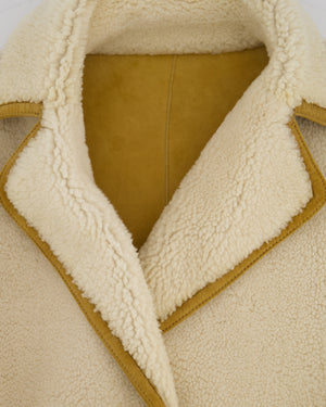 Christian Dior Tan and Cream Reversible Suede and Shearling Coat with Embroidered Logo and Belt Size FR 38 (UK 10)