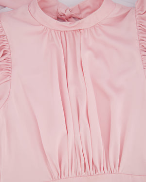 Rotate Pink Satin Ruched Shoulder Midi Dress Size FR 36 (UK 6)