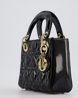 Christian Dior Mini Lady Dior Bag In Black Patent Leather and Champagne Gold Hardware RRP £4,200