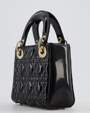 Christian Dior Mini Lady Dior Bag In Black Patent Leather and Champagne Gold Hardware RRP £4,200