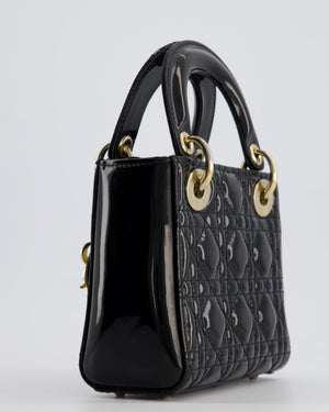 Christian Dior Mini Lady Dior Bag In Black Patent Leather and Champagne Gold Hardware RRP £4,200