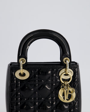 Christian Dior Mini Lady Dior Bag In Black Patent Leather and Champagne Gold Hardware RRP £4,200