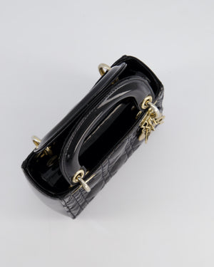 Christian Dior Mini Lady Dior Bag In Black Patent Leather and Champagne Gold Hardware RRP £4,200