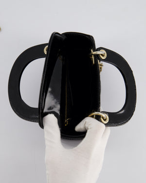 Christian Dior Mini Lady Dior Bag In Black Patent Leather and Champagne Gold Hardware RRP £4,200