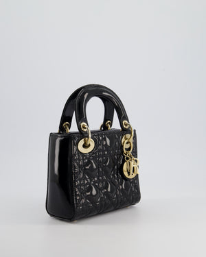 Christian Dior Mini Lady Dior Bag In Black Patent Leather and Champagne Gold Hardware RRP £4,200