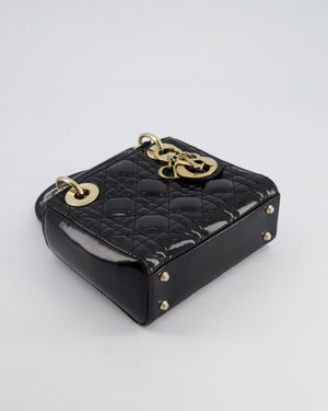 Christian Dior Mini Lady Dior Bag In Black Patent Leather and Champagne Gold Hardware RRP £4,200