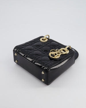 Christian Dior Mini Lady Dior Bag In Black Patent Leather and Champagne Gold Hardware RRP £4,200