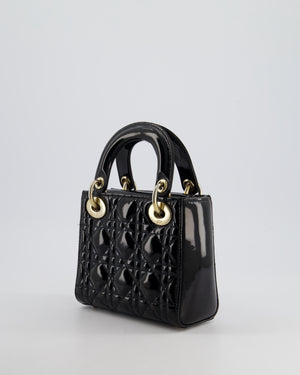 Christian Dior Mini Lady Dior Bag In Black Patent Leather and Champagne Gold Hardware RRP £4,200