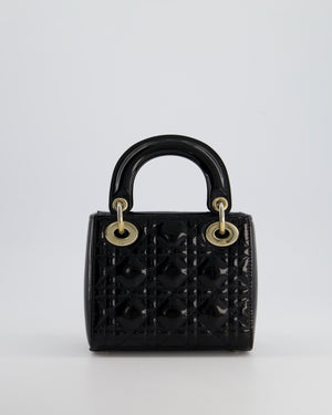 Christian Dior Mini Lady Dior Bag In Black Patent Leather and Champagne Gold Hardware RRP £4,200