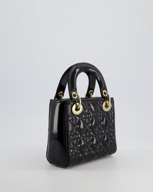 Christian Dior Mini Lady Dior Bag In Black Patent Leather and Champagne Gold Hardware RRP £4,200