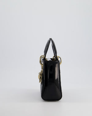 Christian Dior Mini Lady Dior Bag In Black Patent Leather and Champagne Gold Hardware RRP £4,200