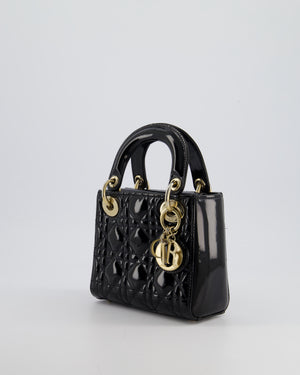 Christian Dior Mini Lady Dior Bag In Black Patent Leather and Champagne Gold Hardware RRP £4,200